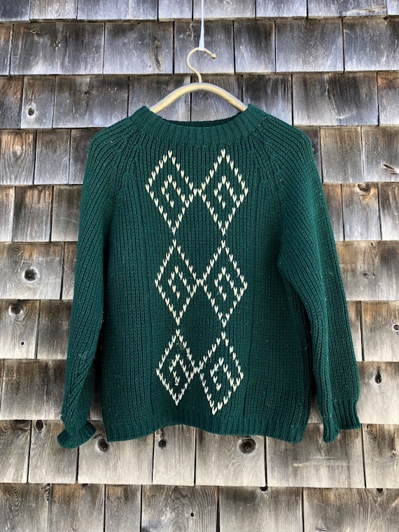 vintage Green Wool Nordic Ski Sweater Made in Ita… - image 1