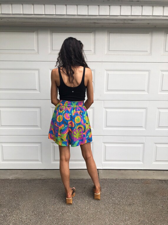 vintage 80s Shorts Skirt Look High Waist Funky Pu… - image 5