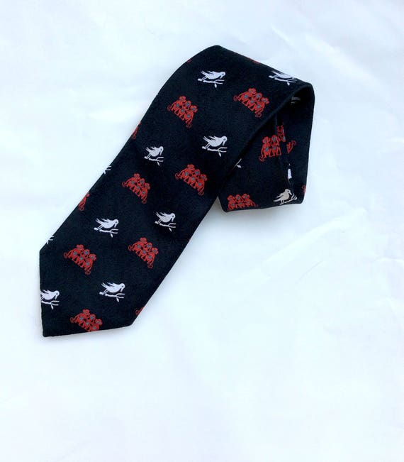 vintage 1970s wide necktie Novelty Tie 3 Monkeys … - image 1