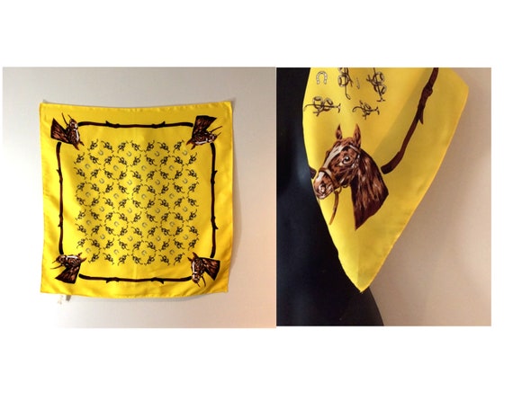 vintage Horse Equestrian Scarf 1960s 70s Handprin… - image 7