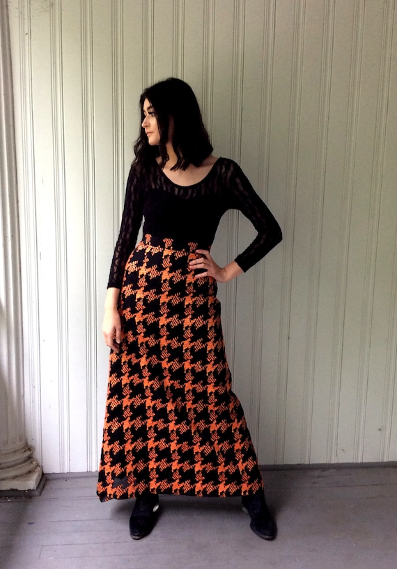 Vintage 60s maxi skirt orange and black 1960s 1970