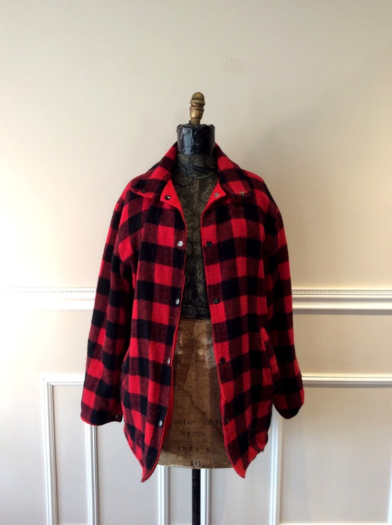 vintage Plaid Hunting Jacket Lumberjack Black and… - image 3