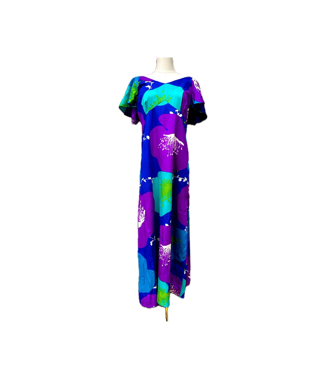 Liberty House of Hawaii, Psychedelic Floral Print Maxi Dress, Hawaiian Luau Tiki Dress S main image 1