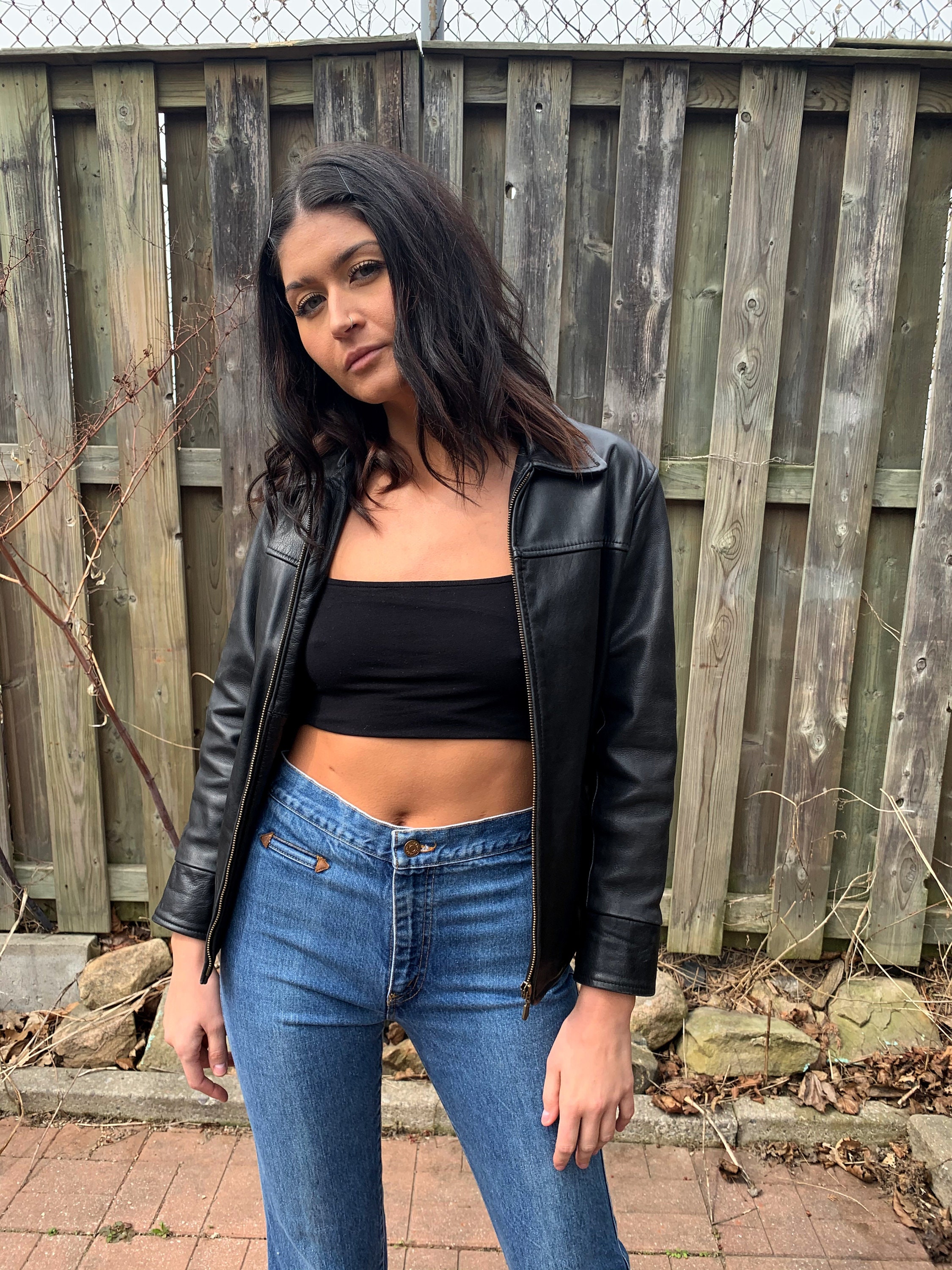 Vintage Black Leather Jacket Late 80s Early 90s Chest/bust 36