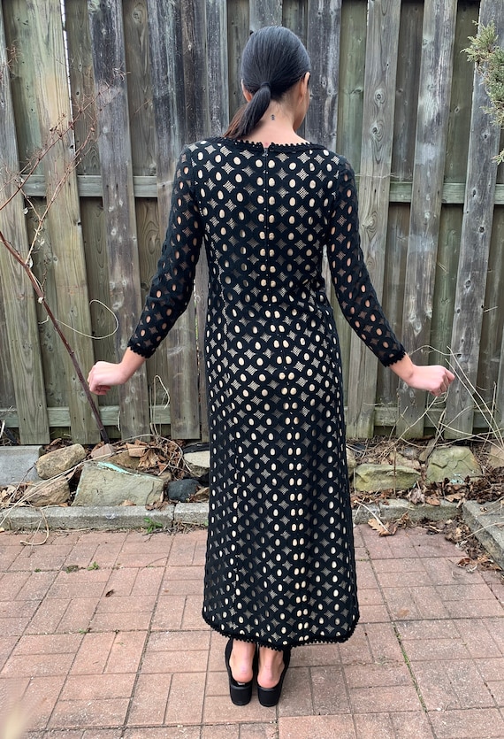 Vintage Maxi Dress 1970s Designer black crochet N… - image 2