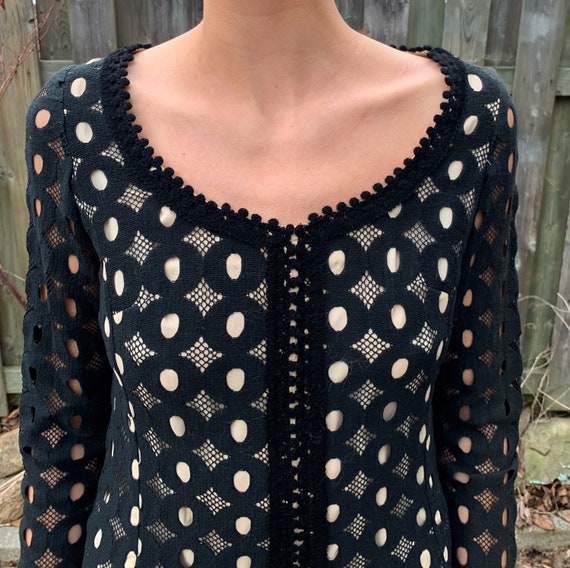 Vintage Maxi Dress 1970s Designer black crochet N… - image 4
