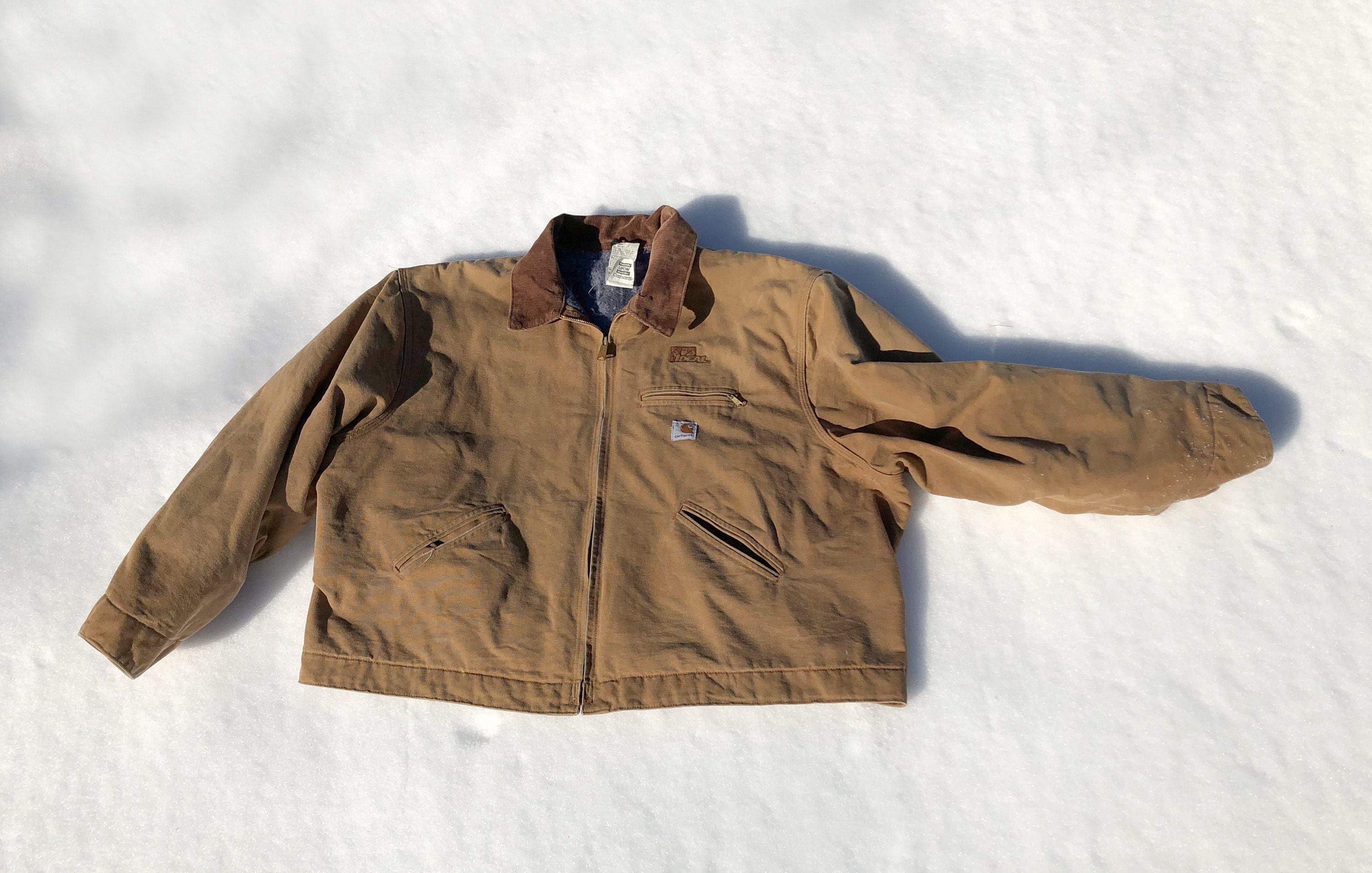 Vintage Carhartt Work Chore Barn Jacket Cord Collar Carmel
