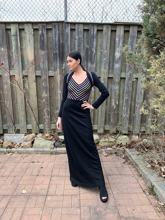 1970s MAXI Knit SWEATER DRESS Striped Body Con Kni