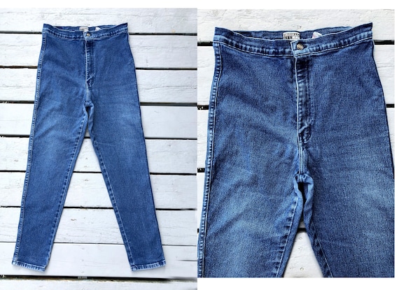 Vintage Super Crazy High Waisted Skinny Jeans Medium Dark Wash