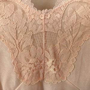 vintage 1960s Palest Pink Full Slip Sexy Semi Sheer Nylon Lace adjustable straps Tiered Lace and Chiffon pleated insets Size S/M image 5