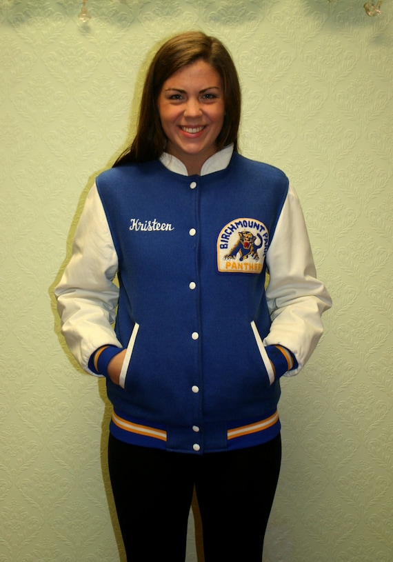 Blue and white varsity jacket best sale