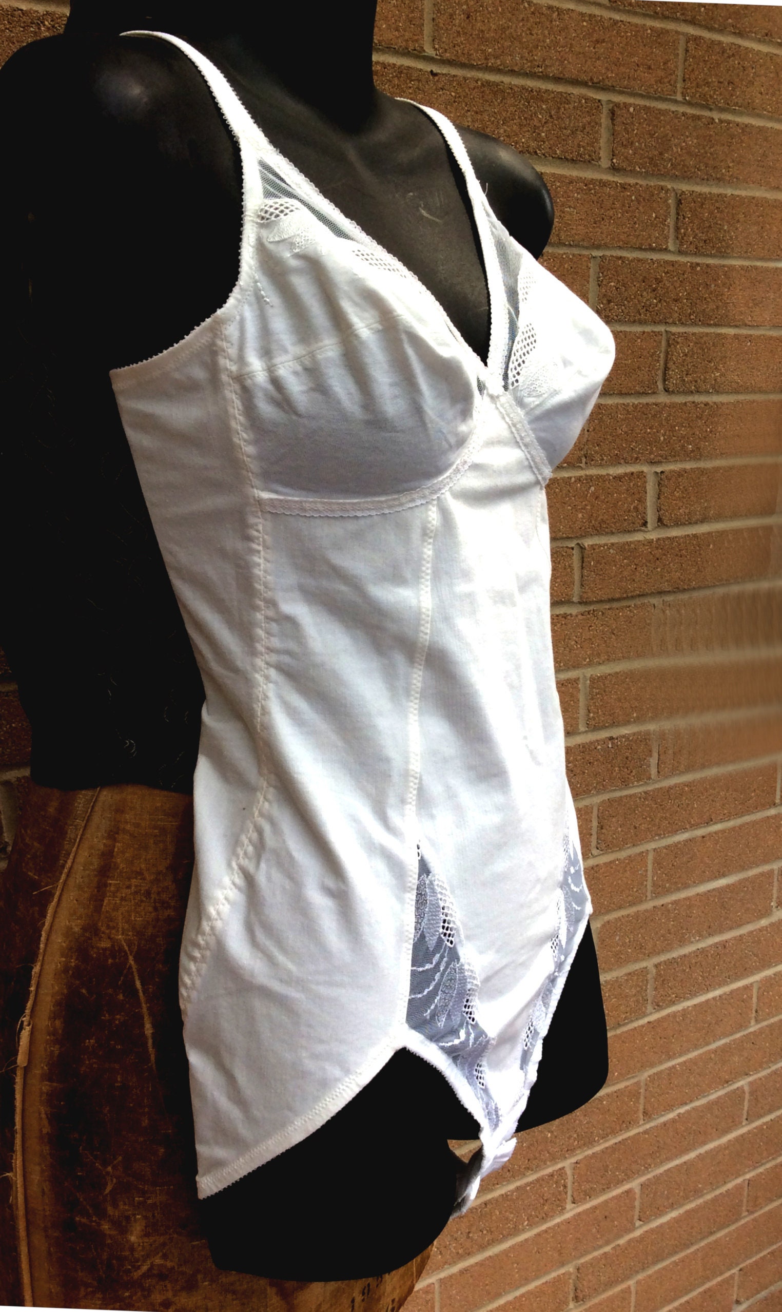 Vintage Playtex Corselette Girdle Bodysuit 34B Corset White Cotton