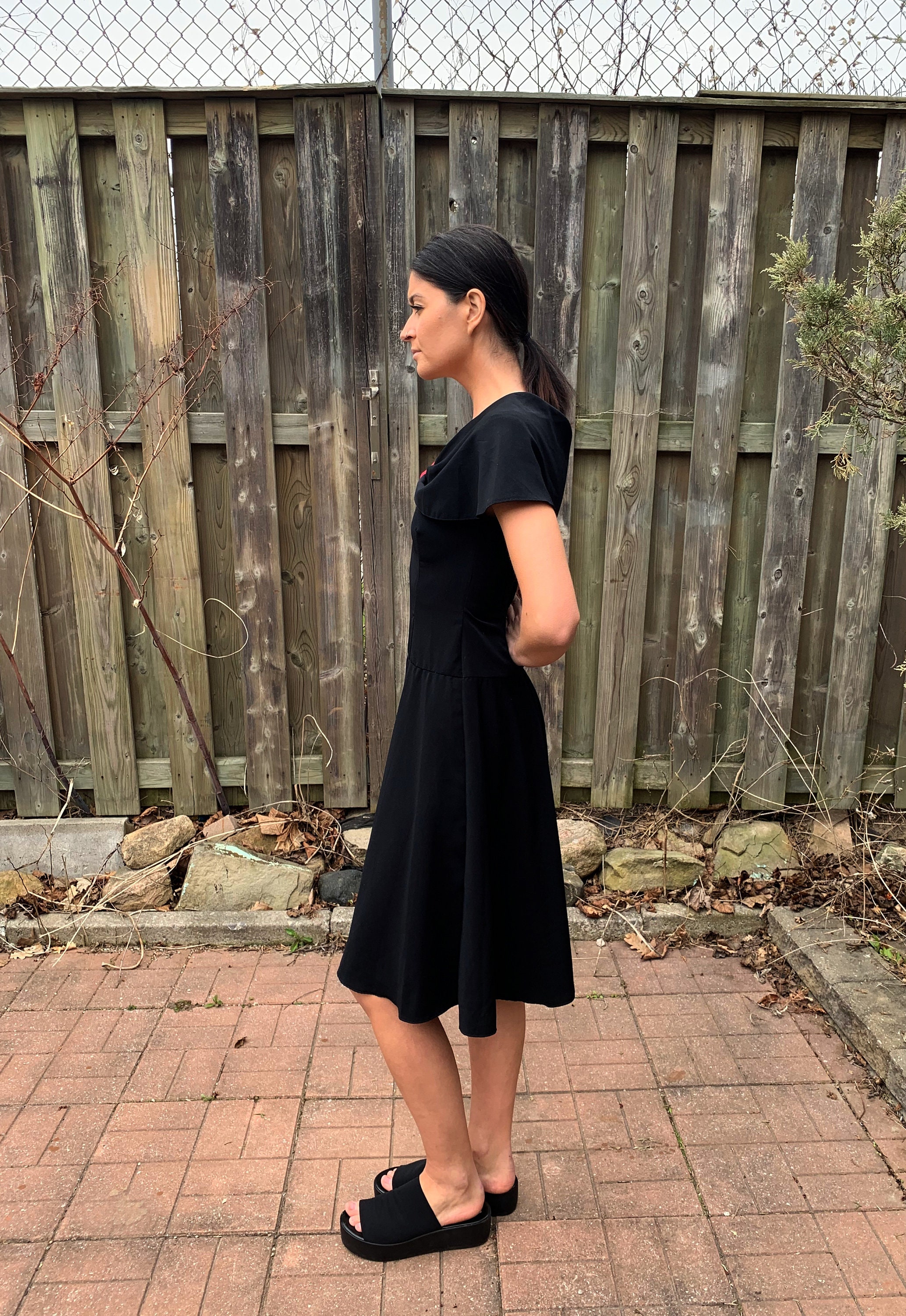 Vintage 1980s Black Dress Fit and Flare 50s Style Cape Vintage 1980s Black Dress Fit and Flare 50s Style Cape