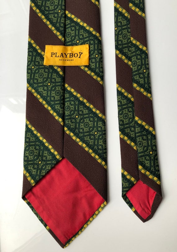 vintage PLAYBOY Neckwear Tie Wide 70s Green and B… - image 3