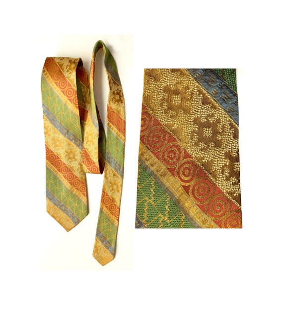 Golden Striped Satin Skinny Necktie Golden Striped Satin Skinny Necktie
