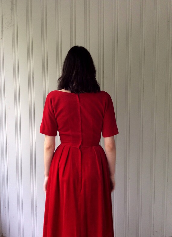 RED VELVET DRESS Holiday Gown 1960s Floor length … - image 6