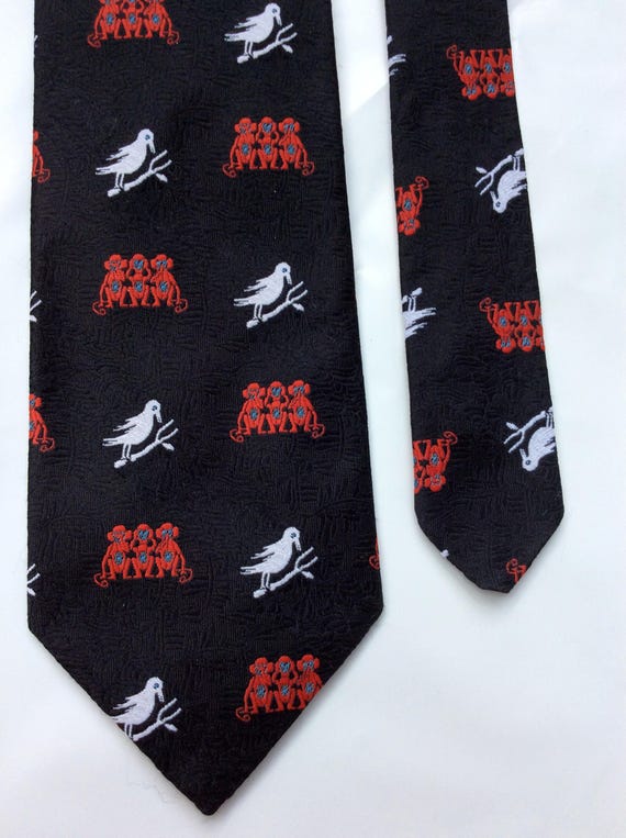 vintage 1970s wide necktie Novelty Tie 3 Monkeys … - image 2
