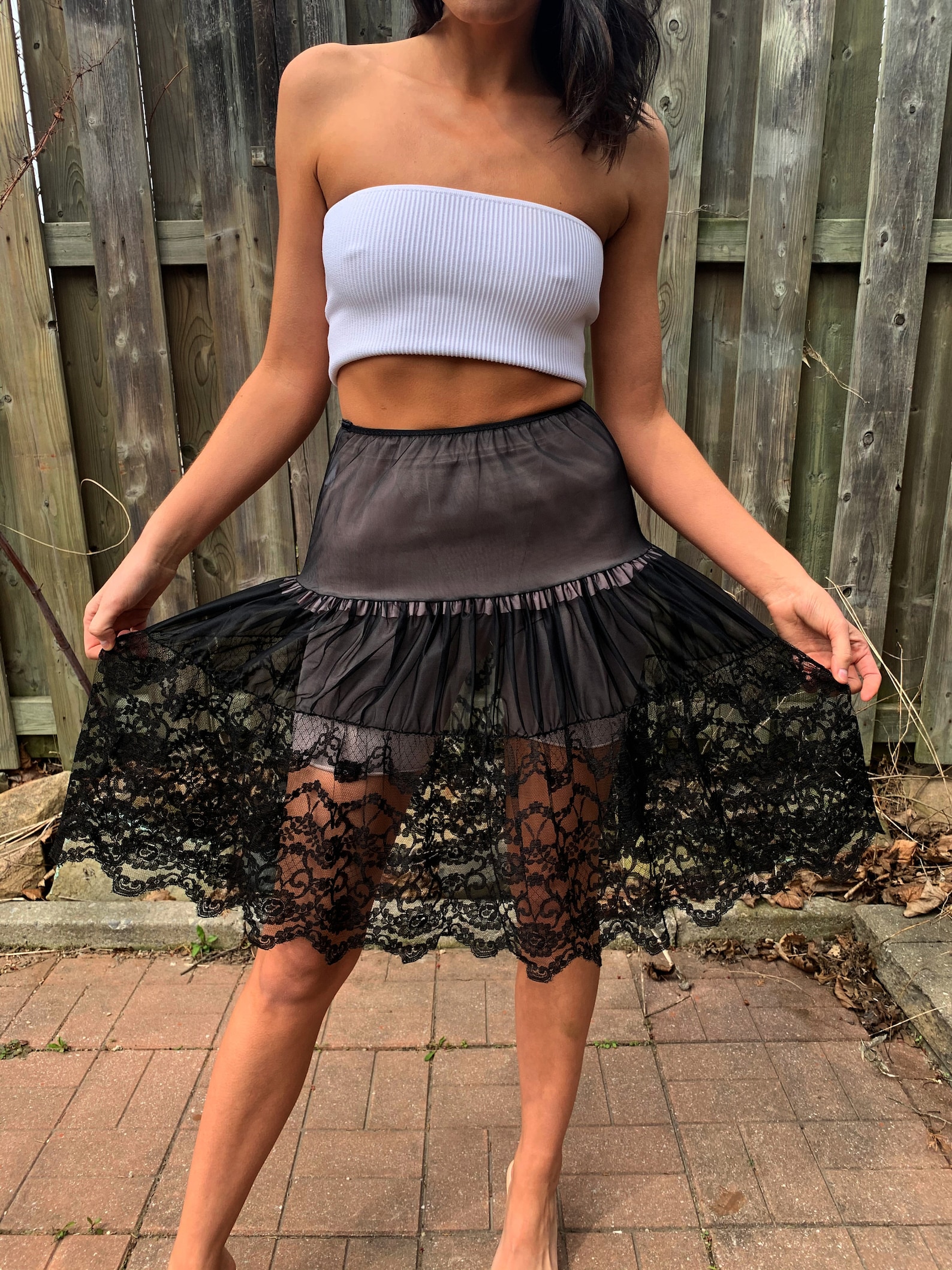 Vintage 50s Black Lace Half Slip Sheer Tiered Slip Skirt Neon Etsy Sweden