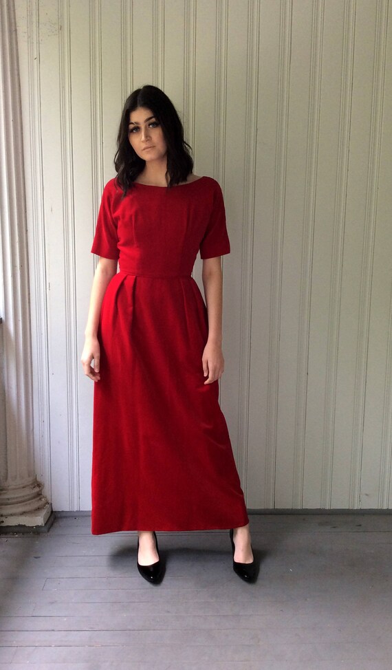 RED VELVET DRESS Holiday Gown 1960s Floor length C