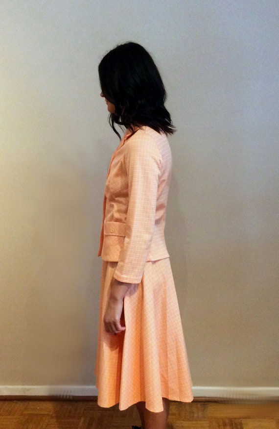 vintage 1970s Peach Midi Skirt Set Suit sexy secr… - image 9