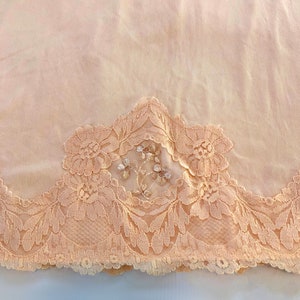 vintage 1960s Palest Pink Full Slip Sexy Semi Sheer Nylon Lace adjustable straps Tiered Lace and Chiffon pleated insets Size S/M image 2