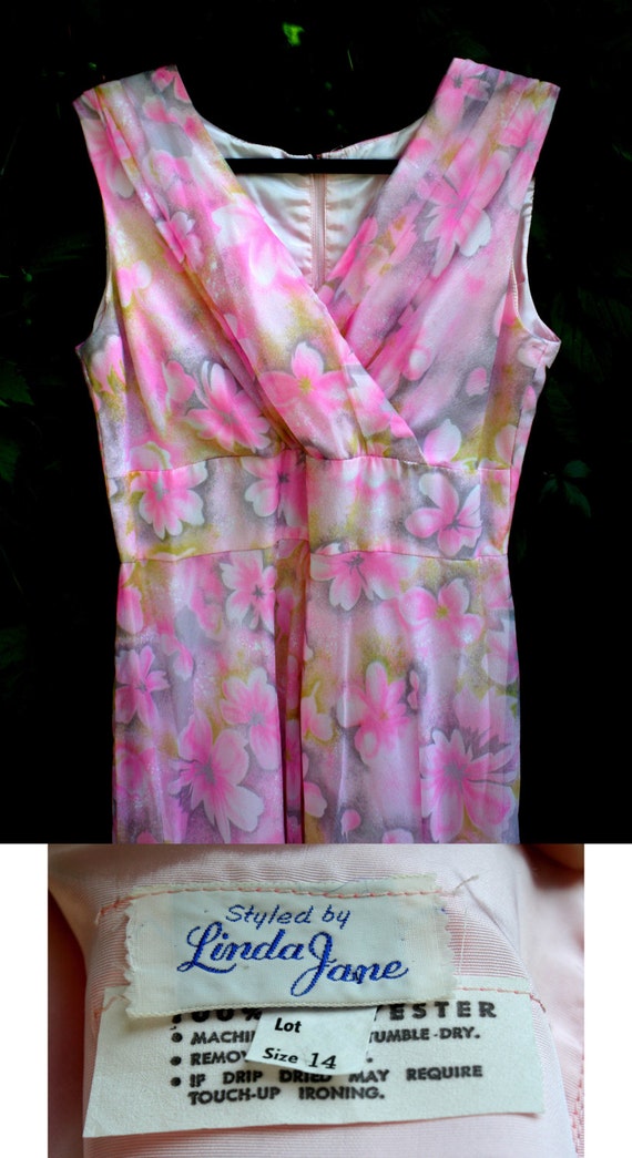vintage pink floral early1970s Maxi Dress Small t… - image 5