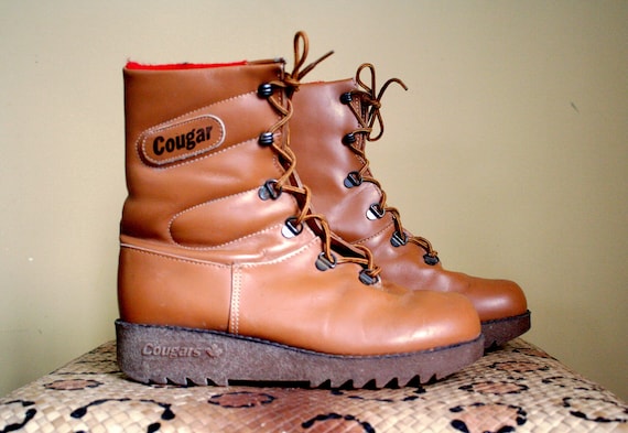 Vintage Cougar Pillow Boots Caramel 1970s 1980s Red Lining Etsy