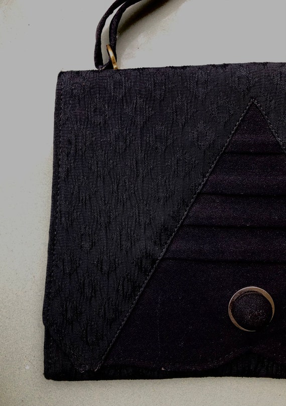 vintage 1940s early 50s Black  Handbag Envelope P… - image 6