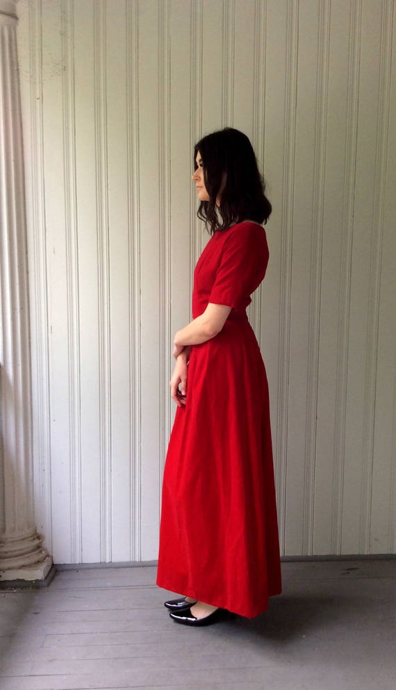 RED VELVET DRESS Holiday Gown 1960s Floor length … - image 4