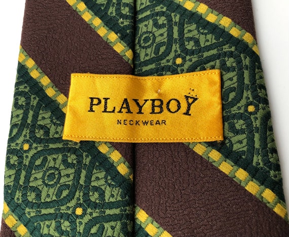 vintage PLAYBOY Neckwear Tie Wide 70s Green and B… - image 5