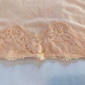 vintage 1960s Palest Pink Full Slip Sexy Semi Sheer Nylon Lace adjustable straps Tiered Lace and Chiffon pleated insets Size S/M image 7