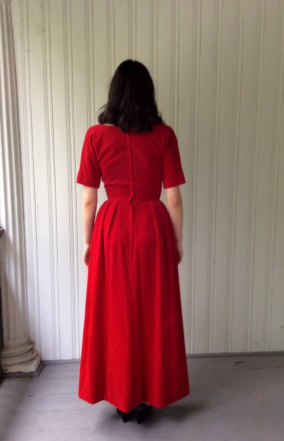 RED VELVET DRESS Holiday Gown 1960s Floor length … - image 5