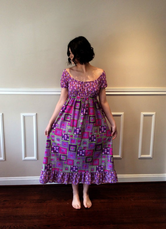 vintage Purple Nightgown Slip dress 1970s Floral P