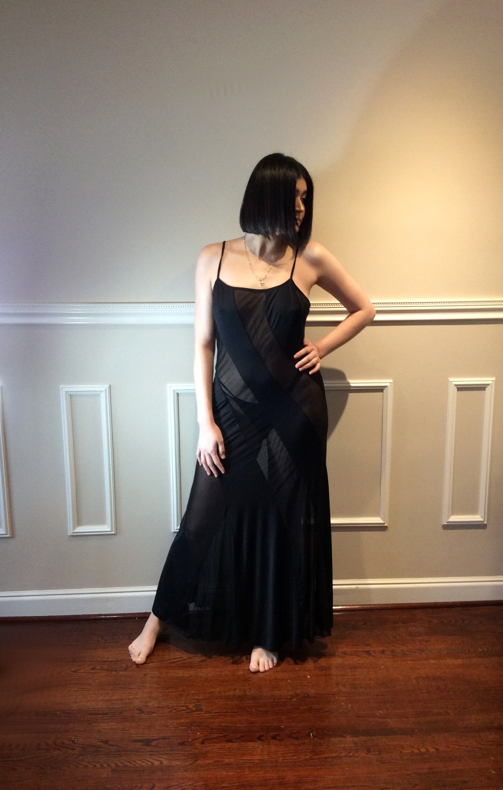 Vintage Fredericks of Hollywood Black Negligee Nightgown Bias