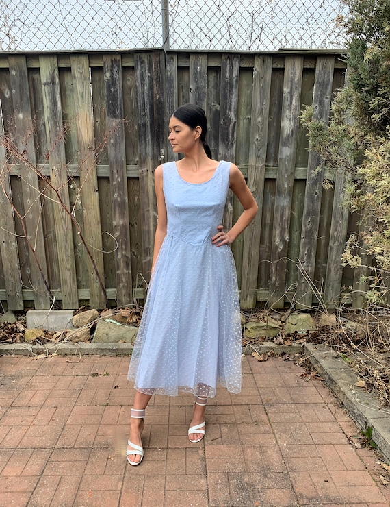 vintage Blue Party Dress 1960s late 50s M/L Pale B