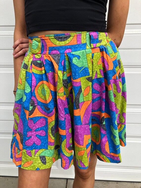 vintage 80s Shorts Skirt Look High Waist Funky Pu… - image 2
