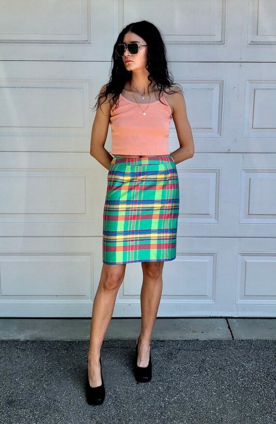 Green gingham pencil clearance skirt