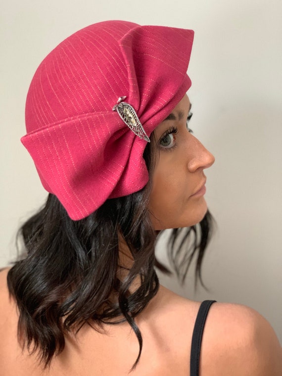 vintage Pink Hat 1960s Cloche Hat with Big Bow Top