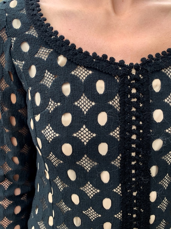 Vintage Maxi Dress 1970s Designer black crochet N… - image 5