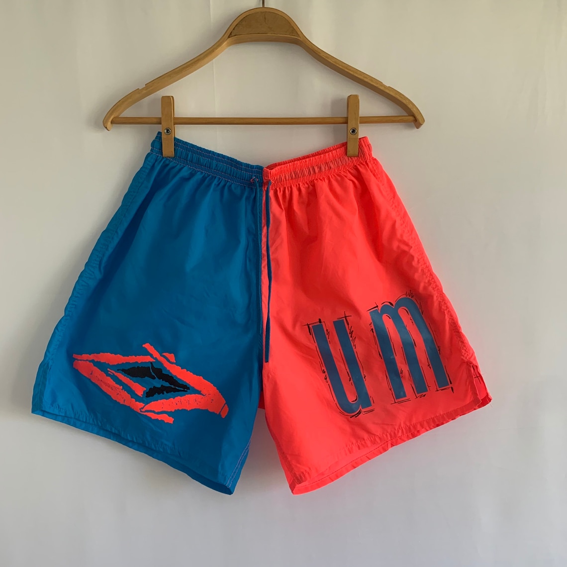 80s UMBRO Shorts light weight neon blue & red high rise | Etsy