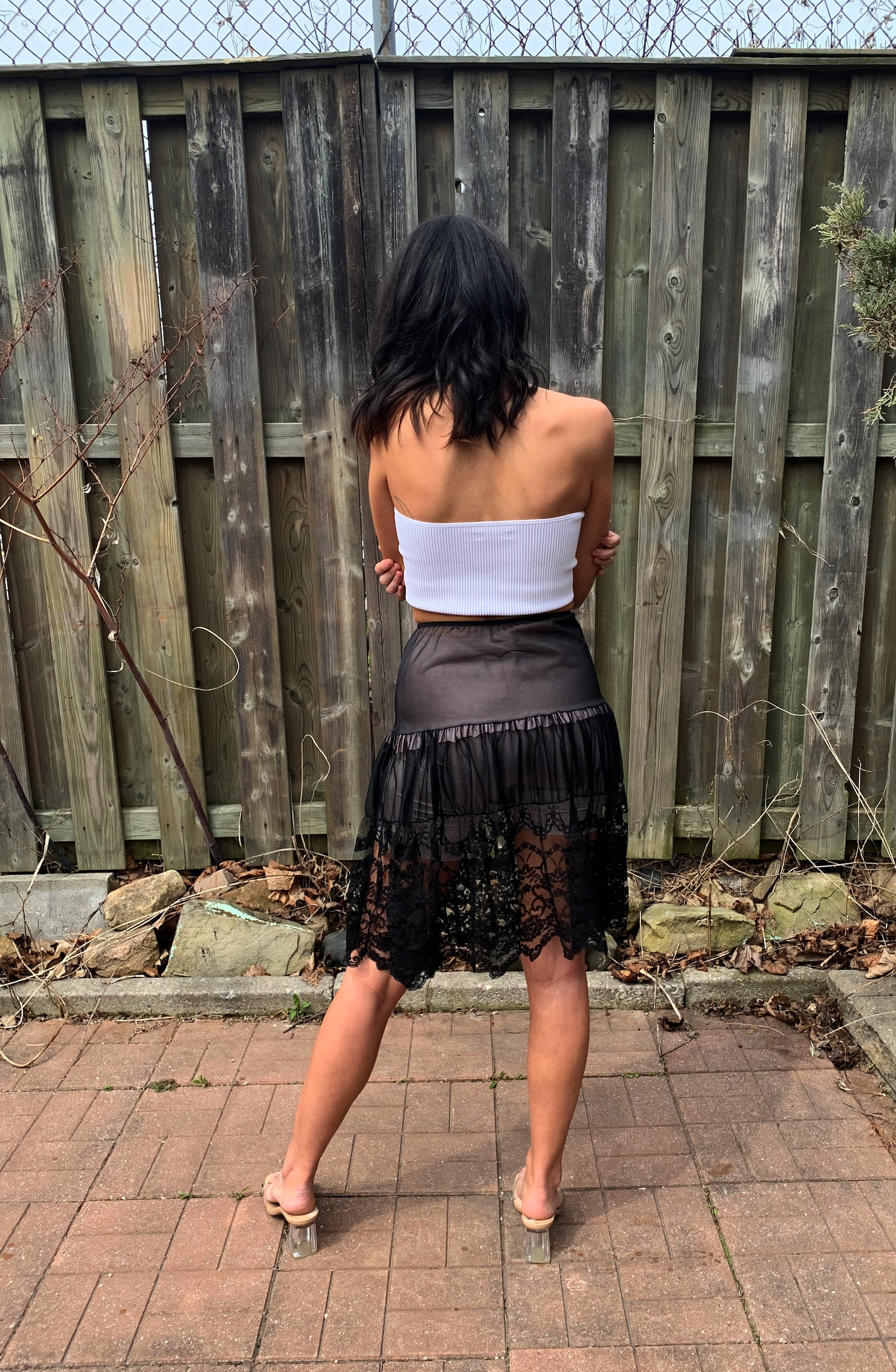 Vintage 50s Black Lace Half Slip Sheer Tiered Slip Skirt Neon Etsy Sweden