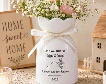 Custom Home Flower Vase for Newly Couple, Home Sweet Home Gift, New Home Decor, Housewarming Gift for Couple, Unique Family Keepsake Vase