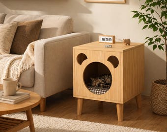 Casa de madera para gatos, cama moderna para gatos de interior / Maison Chat Bois Design