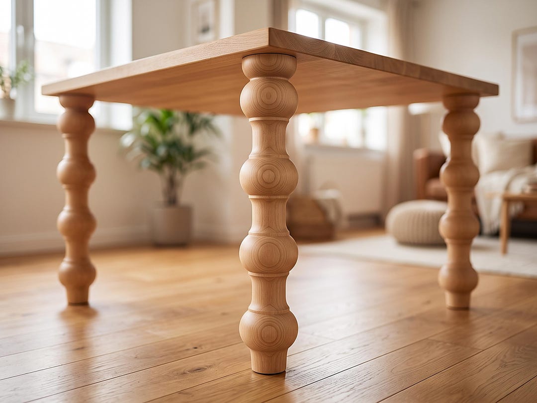 Textured Table Leg Beaded Ring Spindle Dining Table Legs, Tall Solid Beech Wood Legs for ...