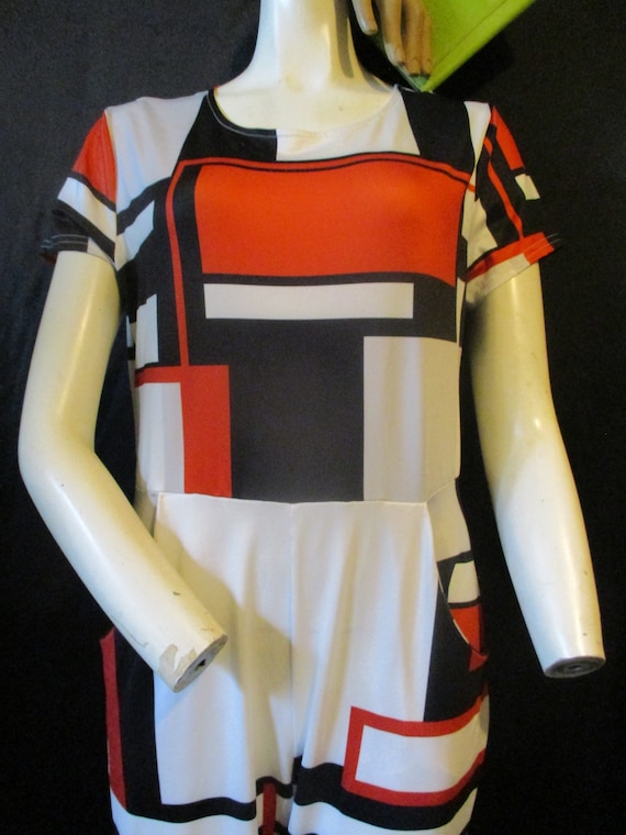 70s Abstract Modern Jumpsuit Red White And Blue