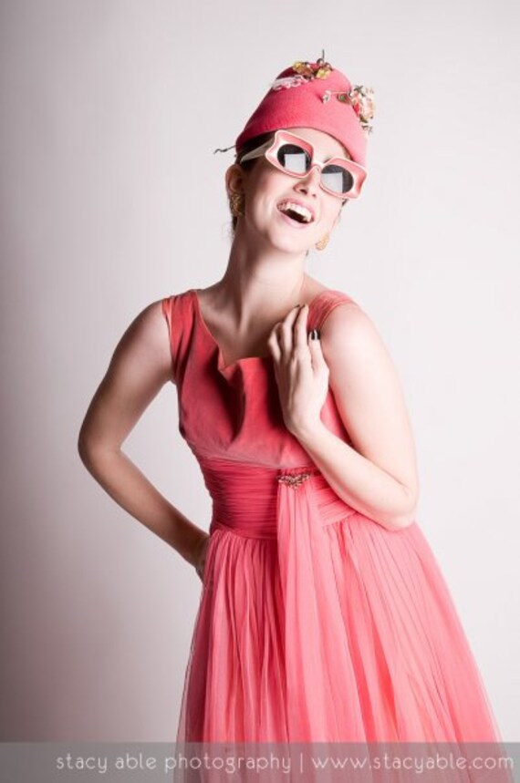 Classic 50's 60's Pink Chiffon & Velvet Sophistica
