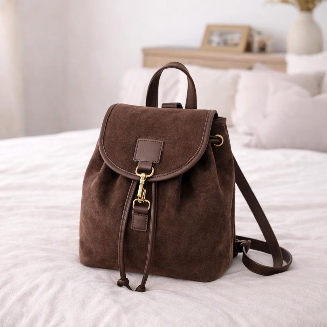 Brown Drawstring Backpack – Minimalist Rucksack for Women - Etsy