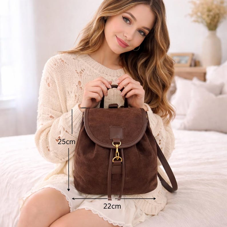 Brown Drawstring Backpack – Minimalist Rucksack for Women - Etsy