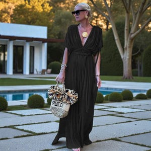 long beachy dresses ANRABESS Womens 1/2 Sleeve Beach Wedding Guest Maxi Dresses 2026 Summer  Wrap V Neck Boho Floral Flowy Slit Long Dresses Black Small at Amazon  Women's Clothing store