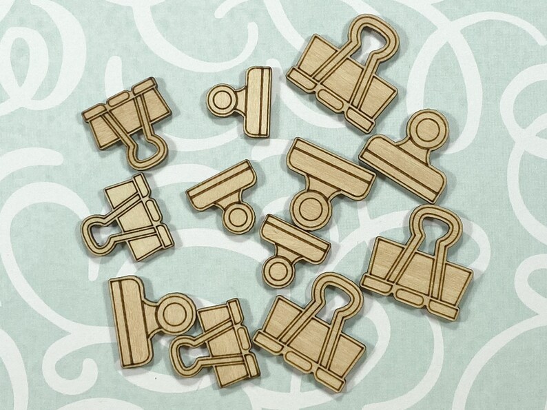 Small Faux Clips Wood Veneer Scrapbooking Embellishment image 1